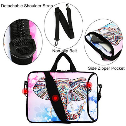 Violet Mist 14 Inch Laptop Shoulder Bag Carrying Case Laptop Sleeve 15 15.4 15.6 Inch Computer Messenger Bag Neoprene Zipper Waterproof Protective Tablet Handbag Handle Strap, Boho Elephant - color: Pink Elephant, size: For 14"15"-15.6"