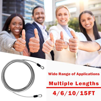 1/8" Stainless Steel Security Cable Luggage Lock, Double Loop, 2Pack | Rustproof, flexible wire rope, 4/6/10/15FT, anti-theft, weatherproof, durable, for luggage bike gate - color: Black, size: 4ft (2Pack)