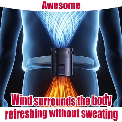 Portable Waist Fan, Clip on Belt Personal Fan, 4-Speeds, Rechargeable, Hiking, Riding, Fishing, Hands-Free Neck Hanging for Hiker, Worker, Wearable Camping, Outdoor, Jobsite, Traveling