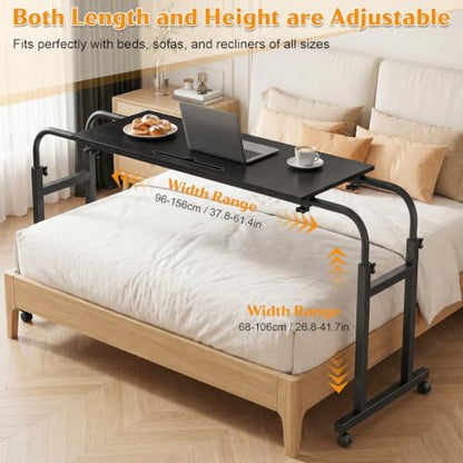 Overbed Table with Wheels, Adjustable Height and Length Bed Desk, Mobile Laptop for Bed, Recliner and Sofa, Rolling Hospital Tray Table for Adults and Seniors Black 100x40cm - color: Black 100x40cm