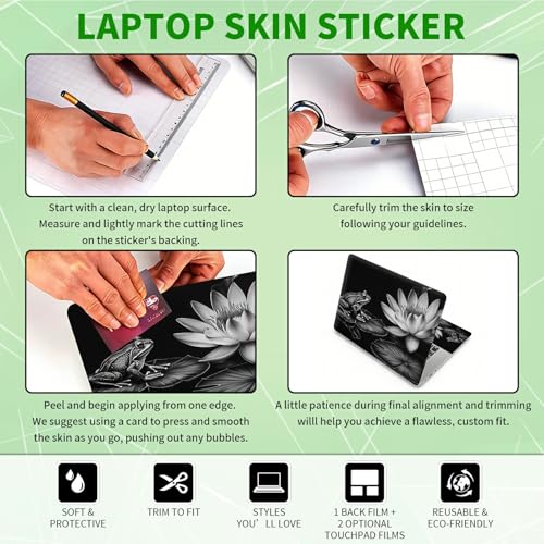 Laptop Skin Sticker Decal, Universal Protective Cover Fit 12 13 14 15.6 Inch Notebook, Reusable Water-Resistant Vinyl Decal w/ 2 Wrist Pads for Business Travel Office, Grey Lotus Leaf Frog - color: Grey Lotus Leaf Frog