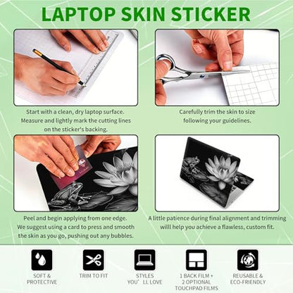 Laptop Skin Sticker Decal, Universal Protective Cover Fit 12 13 14 15.6 Inch Notebook, Reusable Water-Resistant Vinyl Decal w/ 2 Wrist Pads for Business Travel Office, Grey Lotus Leaf Frog - color: Grey Lotus Leaf Frog