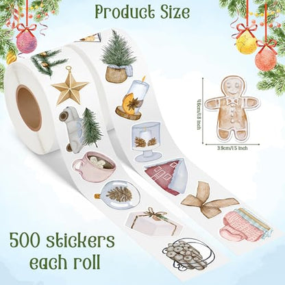 CNhoqc Cozy Winter Stickers Rolls - 1000 Pcs Winter Holiday Cozy Vibe Roll Waterproof Vinyl Reusable Laptop Stickers Coloring Book Scrapbook Water Bottle Page Activity Pad Party Favors Kids Skateboard - style: Christmas Winter Cozy Vibe