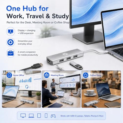 HP USB C Docking Station 5-in-1 Multi-Port USB C Hub,100W Power Delivery | Dual Monitor Support, 5Gbps Data Transfer, Aluminum Heat Dissipation,Portable,for Laptops, MacBook, iPad,and More,Silver
