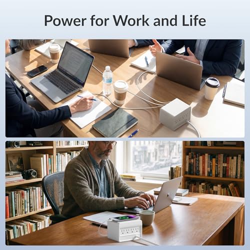 12-in-1 Desktop Modular Charging Station, 4 65W USB C Retractable Chargers with 33.5in Built-in Cables, ETL Surge Protector Charging Hub for Laptop, Phone, Tablet, Home Office Desk, White - color: White