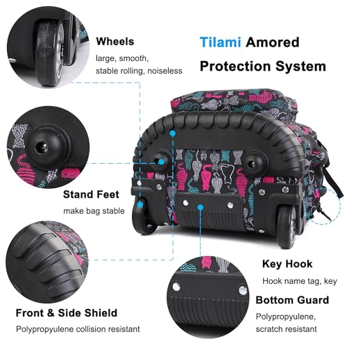 Tilami Rolling Backpack 19 inch with Lunchbox Wheeled Laptop Backpack, Cat Black - color: Cat Black