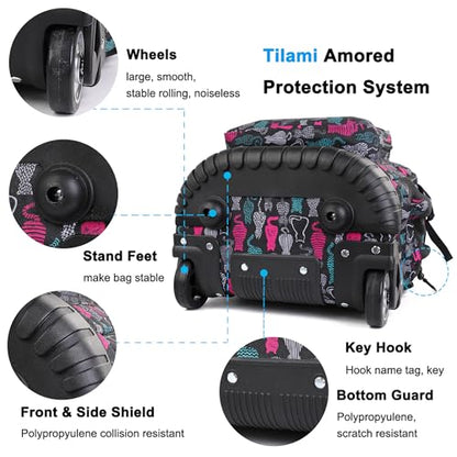 Tilami Rolling Backpack 19 inch with Lunchbox Wheeled Laptop Backpack, Cat Black - color: Cat Black