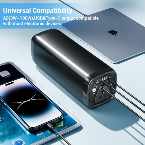 PAFISH 31200mAh Power Bank 120W AC Outlet, 65W USB-C PD Fast Charging Laptop Charger, Backup for Camping Travel Emergency, 4 Outputs for Phones Tablets Drones Cameras, Outdoor Power Station