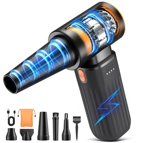 VASSON Compressed air Duster High-Speed Brushless Motor, 3-Speed Adjustable | 5 different nozzles Type-C fast charging Powerful Dust Cleaner for Keyboard, Computer, Car, Outdoor, Air Bed