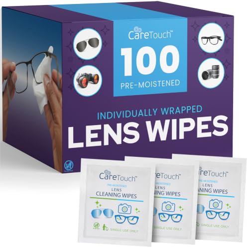 Care Touch Lens Wipes for Eyeglasses- 100 Count Individually Wrapped Pre- Moistened Wipes, 5 x 6 Inch- Camera Lens, Sunglasses and Glasses Cleaner,- Gentle and Portable for Cleaning of Optical Devices - size: 100 Count (Pack of 1)