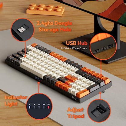RK ROYAL KLUDGE RK100 Wireless Mechanical Keyboard RGB Backlit Bluetooth5.1/2.4G/Wired 96% Full Size 100-Key Hot Swappable Gaming Keyboard Brown Switch Carbon - color: Carbon, size: Hot Swappable Brown Switch