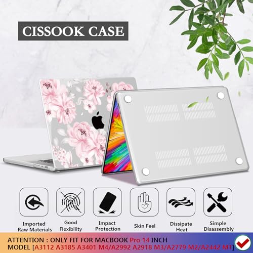 CISSOOK Case for MacBook Pro 14 inch M5 M4 M3 M2 M1 2026-2021 | A3434 A3427 A3426 A3112 A3185 A3401 A2918 A2992 A2779, 5in1 Set Ultra-Thin Hard Shell Case Keyboard Cover, Cute Pink Flower - color: 14inch-Cute Pink Flower