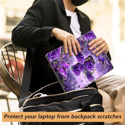 12.1”-15.6” Laptop Skin Sticker (Fits 13”, 13.3”, 14”, 15”, 15.4”) | Reusable Universal Protective Vinyl Art Decal Cover | Waterproof & Scratch-Resistant |Cross with Purple Rose Butterflies - color: Cross with Purple Rose Butterflies