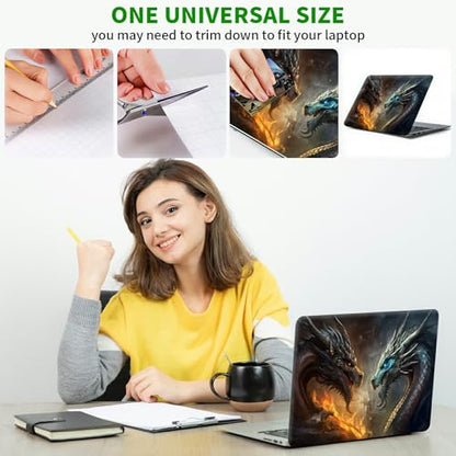 Laptop Skin Sticker Decal, Universal Protective Cover Fit 12 13 14 15.6 Inch Notebook, Reusable Water-Resistant Vinyl Decal w/ 2 Wrist Pads for Business Travel Office, Dragon Flame - color: Dragon Flame