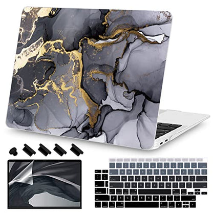 Teryeefi Compatible with 2018 2019 2020 MacBook Air 13 inch Case M1 Chip A2337 A2179 A1932 Retina Display Touch ID, Plastic Hard Shell & Keyboard Cover & Screen Protector,Gray Marble - color: Gray Marble
