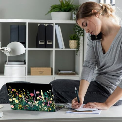 Laptop Skin Sticker Decal 12" 13" 13.3" 14" 15" 15.6",Waterproof Scratch Resistant Vinyl,Reusable Easy to Apply,for MacBook HP Dell Notebooks Netbooks Laptop,2 Wrist Pads,Black Wildflower - color: Black Wildflower