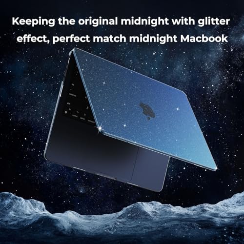 EooCoo Case for MacBook Air 15 inch M5 M4 M3 M2 2026-2023, Sparkly Midnight | Easy to Install, Sturdy, Plastic Hard Shell Case & Keyboard Cover & Screen Protector, Model: A3448 A3241 A3114 A2941 - color: Sparkly Midnight