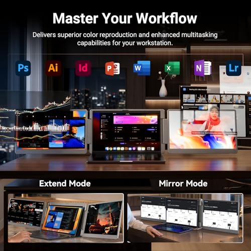 LXU 15.6" Laptop Screen Extender Monitor Portable | FHD 1080P, Triple Extended Monitor, Not compatible with MacOS M1, M2, M3, for 12~17.3" Laptops, Multitasking, Travel