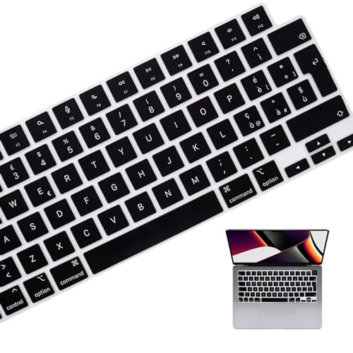 HRH Keyboard Cover Skin EU for MacBook Air 13”15"(M5-M2)&Pro 14”16"(M5-M1) | Italian,Black,2026-2021,A3426 A3427 A3434 A2992,Neo 13" A18, Precise Fit, Dust Proof, Waterproof,Durable,Keyboard Accessories - color: Italian