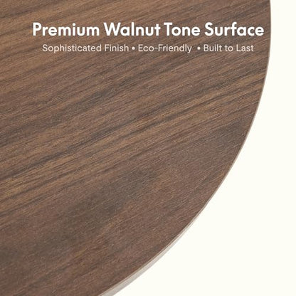 FLEXISPOT Adjustable Overbed Side Table & End Table for Bed & Sofa | Gas Lift Height, Space-Saving Base, Multi-Use Laptop,Snack & Work Table for Home, Apartment, Kids & Adults,Round Walnut Top