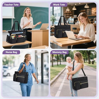 SDYSM Teacher Tote Bag 15.6 inch Laptop Bag Work Bags for Women Nurse Tote Professional Computer Messenger Shoulder Bags Laptop Briefcase for Office, College, Nursing, Black - color: Black