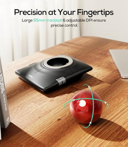 Nulea Wireless Trackball Mouse Ergonomic 55mm Large Ball Ambidextrous | Rechargeable mouse with free spin scroll wheel,quiet clicks,Bluetooth USB connection,smooth tracking,PC Mac compatible