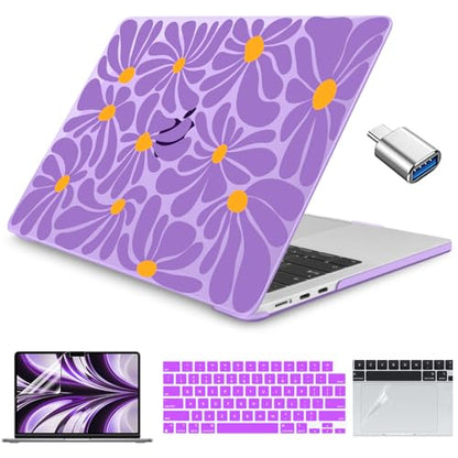Teryeefi for MacBook Air 13 inch Case 2025-2022 Release M4 M3 M2 Chip Fit Model A3240/A3113/A2681, PC Protective Case with Keyboard Cover Trackpad Film, Purple Flowers 134 - color: Purple Flowers 134