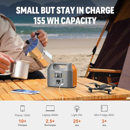 Solar Powered Generator 300W Peak/150W Rated, Portable Generator Power Station with Solar Panels 40W Included, 155Wh Solar Power Bank with AC Outlet 110V for Home Use Camping Outdoor Adventure