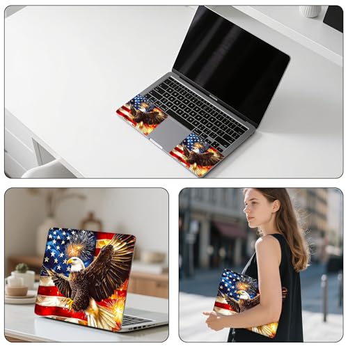 Aesthetic Laptop Skin Sticker, Eagle with US Flag & Fireworks Waterproof Vinyl Laptop Decal, Removable Bubble Free, Reusable Protective Cover for 13 14 15 15.6 Inch - color: Eagle with US Flag & Fireworks