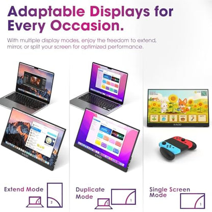 Kado 15.6 Inch 1080p FHD Ultra-Slim Laptop Monitor Second Display | IPS 1920x1080 Adjustable Kickstand, Screen Extender for PC, Mac, Tablet, Phone, Xbox, PS5, Switch USB-C & HDMI Connectivity - size: 72% sRGB