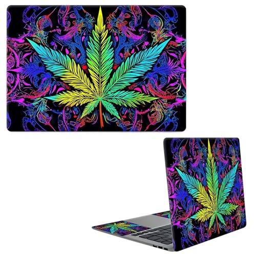 Laptop Skin Sticker Decal, Universal Protective Cover Fit 12 13 14 15.6 Inch Notebook, Reusable Water-Resistant Vinyl Decal w/ 2 Wrist Pads for Business Travel Office, Green Leaves - color: Green Leaves