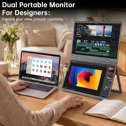 Portable Monitor 15.6" Dual Foldable FHD USB-C Laptop Screen Extender | FHD 1080P Ultra-Slim Travel IPS Display with HDR,100% sRGB VESA & Built-in Speakers for Mac Phone PS5 Xbox Switch - size: Dual15.6