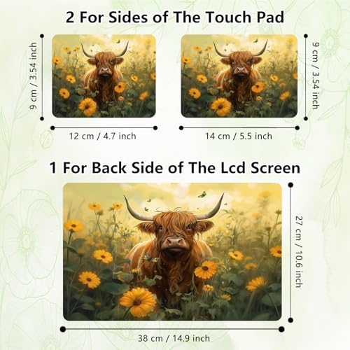 Laptop Skin Sticker Decal, Universal Reusable Vinyl Laptop Cover for 12" 13" 13.3" 14" 15" 15.4" 15.6" Notebook PC, Reusable Waterproof Scratch-Resistant with 2 Wrist Pads,Art Highland Cow Flowers - color: Art Highland Cow Flowers