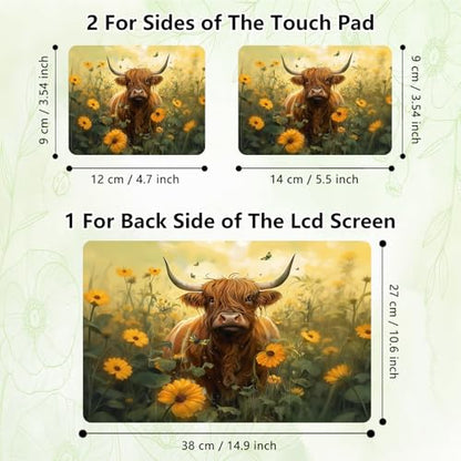 Laptop Skin Sticker Decal, Universal Reusable Vinyl Laptop Cover for 12" 13" 13.3" 14" 15" 15.4" 15.6" Notebook PC, Reusable Waterproof Scratch-Resistant with 2 Wrist Pads,Art Highland Cow Flowers - color: Art Highland Cow Flowers