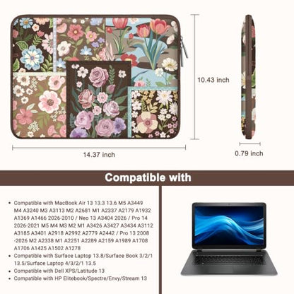 MOSISO Laptop Case 13.3 inch, 13-13.3 inch Laptop Sleeve Compatible with MacBook Air 13 13.6/Pro/Neo 13/Pro 14,HP Dell ASUS Lenovo,Spliced Flowers Neoprene Computer Sleeve Bag with Small Case,Brown - color: Brown, size: 13.3 inch