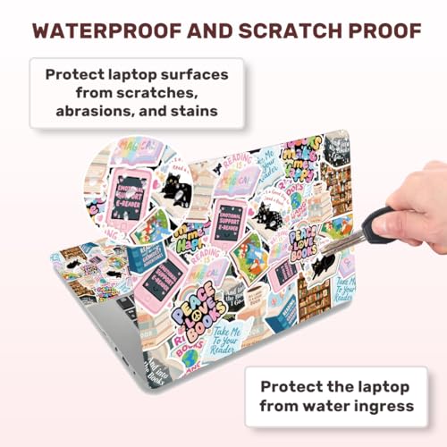 Laptop Skin Sticker Decal PVC Vinyl Sticker Notebook PC Protector Waterproof Scratch Resistant Laptop Skin for 12.1 13 13.3 13.6 14 15 15.3 16 Inch Reading Cat Book Theme with Quote - color: Reading Cat