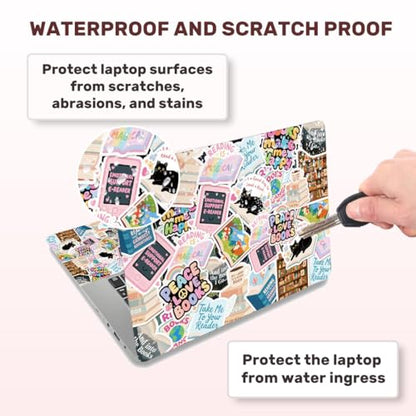 Laptop Skin Sticker Decal PVC Vinyl Sticker Notebook PC Protector Waterproof Scratch Resistant Laptop Skin for 12.1 13 13.3 13.6 14 15 15.3 16 Inch Reading Cat Book Theme with Quote - color: Reading Cat