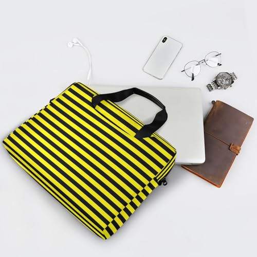 Laptop Zipper Case Portable Crossbody Messenger with Handle and Shoulder Strap 15.6 inch Computer Case Yellow Black Stripe