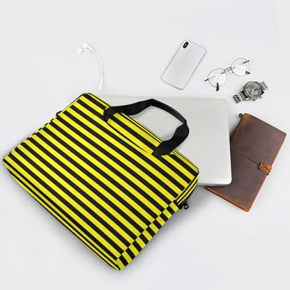 Laptop Zipper Case Portable Crossbody Messenger with Handle and Shoulder Strap 15.6 inch Computer Case Yellow Black Stripe