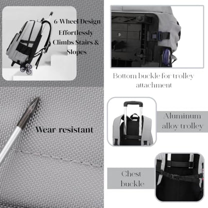 EKUIZAI Kids Rolling Wheeled Backpack for Boys Girls Roller Middle School Backpack with Wheels Rolling Bookbag Trolley Bag for Kids，2 Wheels Grey - color: 2-wheel Grey, style: 2 Wheels