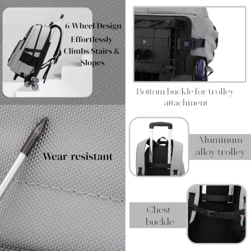 EKUIZAI Kids Rolling Wheeled Backpack for Boys Girls Roller Middle School Backpack with Wheels Rolling Bookbag Trolley Bag for Kids，2 Wheels White - color: 2-wheel White, style: 2 Wheels