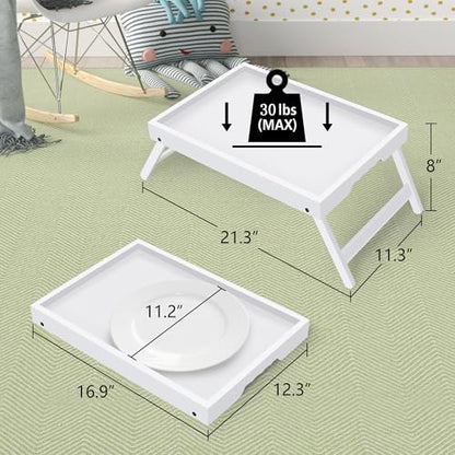 Artmeer FSC 100% Bamboo Bed Tray with Folding Legs, X-Large, White | Large FSC 100% bamboo bed tray with folding legs, handles and raised edges for meals, laptops, reading and serving. - color: White, size: Large