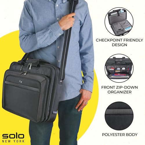 Solo New York Briefcase - Laptop Carrying Bag for Women & Men, Brief for Travel & Work, Front Zippered Pocket, Adjustable Shoulder Strap, Fits 17.3" Computer - Empire, Black