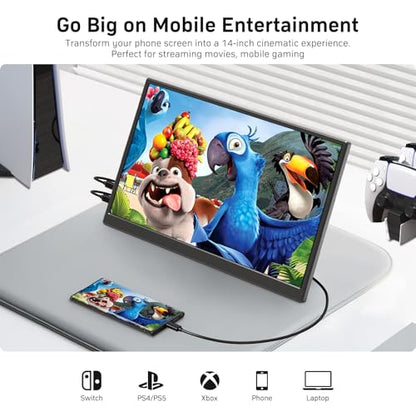 KQC 14 Inch Portable Monitor FHD 1200P, Ultra-Slim USB-C HDMI Plug & Play External Display, 100% sRGB Dual Speakers, Travel Laptop Monitor with Stand for PC Phone Xbox PS4/5 - size: 14 Inch 1200P