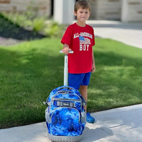 Tilami Rolling Backpack 18 inch Wheeled Laptop Backpack School College Student Travel Trip Boys and Girls, Galaxy Blue - color: Galaxy Blue