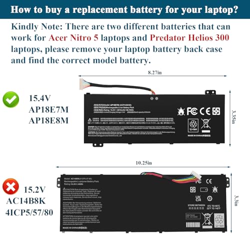 AP18E7M Battery for Acer Nitro 5 AN515-44 AN515-54 AN517-51 Nitro 7 AN715-51, Aspire 7 A715-74G, Predator Helios 300 PH315-52 PH317-53, Triton 300 PT315-51, AP18E8M 4ICP4/69/90 4ICP4/70/88 KT00407009 - size: 8.27*3.354*0.31inch