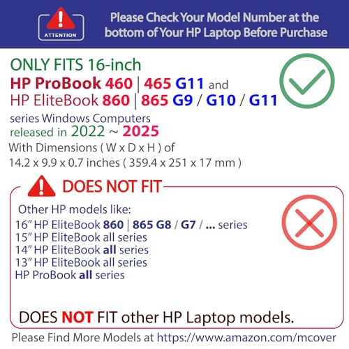 mCover Case Only Compatible for 2022～2025 16" HP ProBook 460 | 465 G11 & EliteBook 860 | 865 G9 G10 G11 Series Windows Notebook PC (Not for Other HP Models)- Black - color: Black
