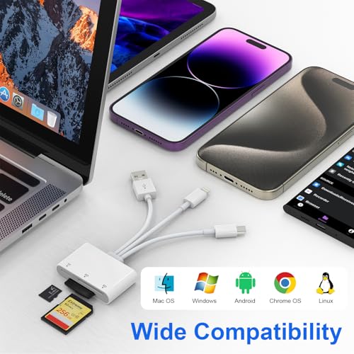 XD Card Reader, SD Card Reader for iPhone, 3 in 1 SD/TF/XD Picture Reader for Lightning/USB C/USB A Device, Lightning+USB A+USB C xd Picture Card Adapter for iPhone 16/15/14/13/iPad/PC/Android - color: White