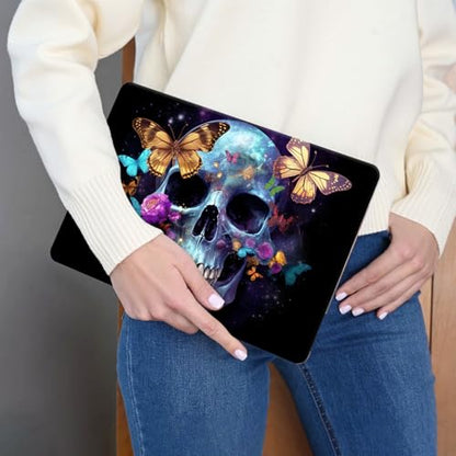 15.6 Inch Laptop Skin Sticker, Reusable Vinyl Cover Protector with 2 Wrist Pad Skins, Removable Waterproof Scratch-Resistant for 12-15.6 Inch Laptop Notebook,Skull Butterflies - color: Skull Butterflies