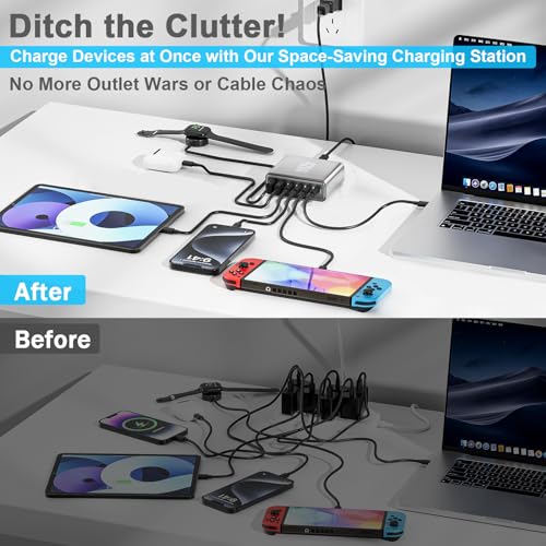 420W USB C Fast Charger Block, PD 3.1 140W USB C Charging Station, GaN Ⅲ Multi-Port PD PPS Fast Charging Station for Multiple Devices,Laptop Wall Charger Compatible with MacBook iPad iPhone 17/16 etc - size: 420W+A 240W Braided Nylon Fast Charging Cable